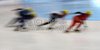 Qiuhong Liu of China, Marie Eve Drolet of Canada, Hyunsun Hwang of Korea and Lana Gehring of USA during World short track speed skating team World championships, which was held on 20th of March 2011 in Warszawa, Poland.
