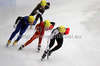 Charles Hamelin of Canada and Weilong Song of China during World short track speed skating team World championships, which was held on 20th of March 2011 in Warszawa, Poland.
