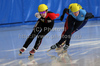 Valerie Maltais of Canada and Alyson Dudek of USA during World short track speed skating team World championships, which was held on 20th of March 2011 in Warszawa, Poland.
