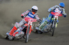 Andreas Jonsson (SWE) and Antonio Lindback (SWE) during European GP Speedway Grand Prix 2011 race in Leszno, Poland. European GP Speedway Grand Prix was held on Saturday, 30th of April 2011 in Leszno, Poland.
