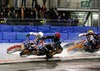 Daniil Ivanov of Russia, Antti Aakko of Finland, Grzegorz Knapp of Poland,Rene Stellingwerf of Netherlands during FIM Icespeedway World Championship GP at the Roundcourse in Assen, Netherlands on 2014/03/09.
