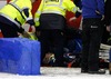 Rene Stellingwerf of Netherlands crashes during FIM Icespeedway World Championship GP at the Roundcourse in Assen, Netherlands on 2014/03/09.
