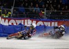 Daniil Ivanov of Russia, and Igor Kononov of Russia during FIM Icespeedway World Championship GP at the Roundcourse in Assen, Netherlands on 2014/03/09.

