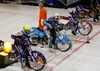 Daniil Ivanov of Russia, Guenther Bauer of Germany, and Dimitry Koltakov of Russia on start during FIM Icespeedway World Championship GP at the Roundcourse in Assen, Netherlands on 2014/03/09.
