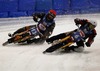 Stefan Svensson of Sweden and Antti Aakko of Finland during FIM Icespeedway World Championship GP at the Roundcourse in Assen, Netherlands on 2014/03/09.
