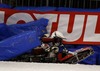 Igor Kononov of Russia crashes in finals during FIM Icespeedway World Championship GP at the Roundcourse in Assen, Netherlands on 2014/03/09.
