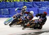 Antti Aakko of Finland, Stefan Svensson of Sweden and Guenther Bauer of Germany during FIM Icespeedway World Championship GP at the Roundcourse in Assen, Netherlands on 2014/03/09.
