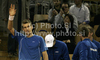 Jarkko Nieminen of Finland with rest of Finnish team celebrates victory in match of Davis Cup between Slovenia and Finland. Match between Jarkko Nieminen of Finland and Gregor Zemlja of Slovenia was held in Tivoli Arena in Ljubljana, Slovenia, on Friday, 4th of March 2011.
