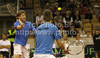 Jarkko Nieminen (R) and Harri Heliovaara of Finland (L) during doubles match of Davis Cup between Slovenia and Finland. Match between Jarkko Nieminen and Harri Heliovaara of Finland, and Gregor Zemlja, and Luka Gregorc of Slovenia was held in Tivoli Arena in Ljubljana, Slovenia, on Saturday, 5th of March 2011.
