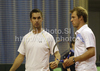 Luka Gregorc (L) and Gregor Zemlja of Slovenia (R) during doubles match of Davis Cup between Slovenia and Finland. Match between Jarkko Nieminen and Harri Heliovaara of Finland, and Gregor Zemlja, and Luka Gregorc of Slovenia was held in Tivoli Arena in Ljubljana, Slovenia, on Saturday, 5th of March 2011.
