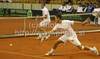 Luka Gregorc (R) and Gregor Zemlja of Slovenia (L) during doubles match of Davis Cup between Slovenia and Finland. Match between Jarkko Nieminen and Harri Heliovaara of Finland, and Gregor Zemlja, and Luka Gregorc of Slovenia was held in Tivoli Arena in Ljubljana, Slovenia, on Saturday, 5th of March 2011.
