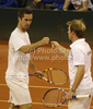 Luka Gregorc (L) and Gregor Zemlja of Slovenia (R) during doubles match of Davis Cup between Slovenia and Finland. Match between Jarkko Nieminen and Harri Heliovaara of Finland, and Gregor Zemlja, and Luka Gregorc of Slovenia was held in Tivoli Arena in Ljubljana, Slovenia, on Saturday, 5th of March 2011.
