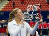 Winner Angelique Kerber from Germany celebrating her victory with winners trophy after finals of WTA Generali Ladies Linz Tournament at the TipsArena, Linz, Austria on 2013/10/13. Final match of WTA Generali Ladies Linz Tournament between Angelique Kerber of Germany and Ana Ivanovic of Serbia, was played on Sunday, 13th of October 2013 in Tips Arena in Linz, Austria.
