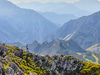 Mountain running to Stol and Vrtaca, mountains in Karavanke, near Trzic, Slovenia. Mountain running is popular sport that takes runners out of cities into unspoiled nature surrounded by highest mountains. Trails around highest Slovenian peaks are astonishingly beautiful, and can offer views over big part of the country if weather plays along.