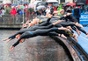 Start of the women Elite competition of the Triathlon European Championships at the Schwarzsee in Kitzbuehel, Austria on 20.6.2014.
