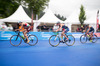 Margit Vanek (HUN), Alice Betto (ITA), Charlotte Bonin (ITA) during the women Elite competition of the Triathlon European Championships at the Schwarzsee in Kitzbuehel, Austria on 20.6.2014.
