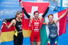 Sophia Saller (GER), Nicola Spirig (SUI), Annamaria Mazzetti (ITA) during the women Elite competition of the Triathlon European Championships at the Schwarzsee in Kitzbuehel, Austria on 20.6.2014.
