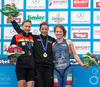 Sophia Saller (GER), Nicola Spirig (SUI), Annamaria Mazzetti (ITA) during the women Elite competition of the Triathlon European Championships at the Schwarzsee in Kitzbuehel, Austria on 20.6.2014.
