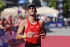 Axel Zeebroek (Belgium) schaut nach seinem dritten Platz erschoepft nach oben // during the Ergo Ironman 70.3 in Remich, Luxembourg on 2014/06/21.
