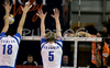 Alexander Volkov of Dinamo Moscow (L) and Sergey Grankin of Dinamo Moscow (M) blocking spike of Jasmin Cuturic of ACH Volley Bled (R) during match of Indesit European Champions volleyball league. Match between ACH Volley, Bled, Slovenia, and Dinamo Moscow, Russia was played on 23rd of January 2008 in Tivoli Arena in Ljubljana, Slovenia. Match was by Dinamo Moscow who defeated ACH Volley with 0:3.
