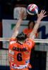 Mitja Gasparini of ACH Volley Bled in block during first match of Slovenian National Championships finals between ACH Volley, Bled, Slovenia and OK Salonit Anhovo, Slovenia. Match was won by ACH Volley Bled who defeated OK Salonit Anhovo with 3:0. Match was played in Radovljica, Slovenia on 12th of April 2008.
