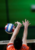 Scott Touzinsky of ACH Volley Bled in block during first match of Slovenian National Championships finals between ACH Volley, Bled, Slovenia and OK Salonit Anhovo, Slovenia. Match was won by ACH Volley Bled who defeated OK Salonit Anhovo with 3:0. Match was played in Radovljica, Slovenia on 12th of April 2008.
