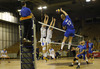 Olli Kunnari (no.12) of Finland spikes during friendly volleyball match between Slovenia and Finland. Friendly volleyball match between Slovenia and Finland was played in Tivoli arena in Ljubljana, Slovenia, on Monday, 30th of December 2013 as preparation for qualifications for World Championships 2014.

