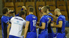 Finnish players gathered around head coach of Finnish team, Tuomas Sammelvuo during friendly volleyball match between Slovenia and Finland. Friendly volleyball match between Slovenia and Finland was played in Tivoli arena in Ljubljana, Slovenia, on Monday, 30th of December 2013 as preparation for qualifications for World Championships 2014.
