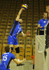 Antti Siltala (no.5) of Finland spikes during friendly volleyball match between Slovenia and Finland. Friendly volleyball match between Slovenia and Finland was played in Tivoli arena in Ljubljana, Slovenia, on Monday, 30th of December 2013 as preparation for qualifications for World Championships 2014.
