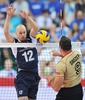 Olli Kunnari of Finland and Gyorgy Grozer of Germany during the FIVB Volleyball Men World Championships Pool B Match beween Finland and Germany at the Spodek in Katowice, Poland on 2014/09/06.
