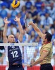Olli Kunnari of Finland and Gyorgy Grozer of Germany during the FIVB Volleyball Men World Championships Pool B Match beween Finland and Germany at the Spodek in Katowice, Poland on 2014/09/06.
