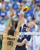 Olli Kunnari of Finland and Gyorgy Grozer of Germany during the FIVB Volleyball Men World Championships Pool B Match beween Finland and Germany at the Spodek in Katowice, Poland on 2014/09/06.
