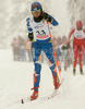 Riikka Sarasoja of Finland skiing during finals of Women sprint race of Viessmann Cross country skiing FIS World Cup 2009-10. Women sprint race of Viessmann Cross country skiing FIS World Cup were held in Rogla, Slovenia, on 19th of December 2009.
