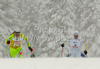 Third placed Petra Majdic of Slovenia (L) and Lina Andersson of Sweden (R) skiing during finals of Women sprint race of Viessmann Cross country skiing FIS World Cup 2009-10. Women sprint race of Viessmann Cross country skiing FIS World Cup were held in Rogla, Slovenia, on 19th of December 2009.
