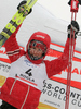 Winner Marit Bjoergen of Norway celebrating her medal won in Women sprint race of Viessmann Cross country skiing FIS World Cup 2009-10. Women sprint race of Viessmann Cross country skiing FIS World Cup were held in Rogla, Slovenia, on 19th of December 2009.
