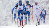 Ville Nousiainen of Finland (L), Kalle Lassila of Finland (M) and Robin Bryntesson of Sweden (L) skiing during finals of Men sprint race of Viessmann Cross country skiing FIS World Cup 2009-10. Men sprint race of Viessmann Cross country skiing FIS World Cup were held in Rogla, Slovenia, on 19th of December 2009.
