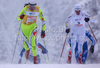 Petra Majdic of Slovenia (L) and Lina Andersson of Sweden (R) skiing during finals of Women sprint race of Viessmann Cross country skiing FIS World Cup 2009-10. Women sprint race of Viessmann Cross country skiing FIS World Cup were held in Rogla, Slovenia, on 19th of December 2009.
