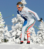 Marianna Longa of Italy skiing in Women 15km classic mass start race of Viessmann Cross country skiing FIS World Cup 2009-10. Women 15km classic mass start race of Viessmann Cross country skiing FIS World Cup were held in Rogla, Slovenia, on 20th of December 2009.
