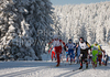 Vibeke Skofterud of Norway (L) and Justyna Kowalczyk of Poland (R) leading group in Women 15km classic mass start race of Viessmann Cross country skiing FIS World Cup 2009-10. Women 15km classic mass start race of Viessmann Cross country skiing FIS World Cup were held in Rogla, Slovenia, on 20th of December 2009.
