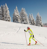 Vesna Fabjan of Slovenia skiing in Women 15km classic mass start race of Viessmann Cross country skiing FIS World Cup 2009-10. Women 15km classic mass start race of Viessmann Cross country skiing FIS World Cup were held in Rogla, Slovenia, on 20th of December 2009.
