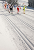 Justyna Kowalczyk of Poland (L), Kristin Stoermer Steira of Norway (M) and Petra Majdic of Slovenia (R) skiing in Women 15km classic mass start race of Viessmann Cross country skiing FIS World Cup 2009-10. Women 15km classic mass start race of Viessmann Cross country skiing FIS World Cup were held in Rogla, Slovenia, on 20th of December 2009.
