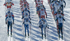 Skiers skiing in Men 30km classic mass start race of Viessmann Cross country skiing FIS World Cup 2009-10. Men 30km classic mass start race of Viessmann Cross country skiing FIS World Cup were held in Rogla, Slovenia, on 20th of December 2009.
