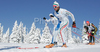 Giovanni Gullo of Italy skiing in Men 30km classic mass start race of Viessmann Cross country skiing FIS World Cup 2009-10. Men 30km classic mass start race of Viessmann Cross country skiing FIS World Cup were held in Rogla, Slovenia, on 20th of December 2009.
