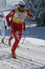 Winner Petter Northug of Norway skiing in Men 30km classic mass start race of Viessmann Cross country skiing FIS World Cup 2009-10. Men 30km classic mass start race of Viessmann Cross country skiing FIS World Cup were held in Rogla, Slovenia, on 20th of December 2009.
