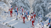 Skiers skiing in Men 30km classic mass start race of Viessmann Cross country skiing FIS World Cup 2009-10. Men 30km classic mass start race of Viessmann Cross country skiing FIS World Cup were held in Rogla, Slovenia, on 20th of December 2009.
