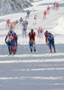 Skiers skiing in Men 30km classic mass start race of Viessmann Cross country skiing FIS World Cup 2009-10. Men 30km classic mass start race of Viessmann Cross country skiing FIS World Cup were held in Rogla, Slovenia, on 20th of December 2009.
