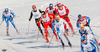 Skiers skiing in Men 30km classic mass start race of Viessmann Cross country skiing FIS World Cup 2009-10. Men 30km classic mass start race of Viessmann Cross country skiing FIS World Cup were held in Rogla, Slovenia, on 20th of December 2009.
