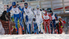 Alexander Legkov of Russia (L), Valerio Checchi of Italy (M) and Johan Olsson of Sweden (R) skiing in Men 30km classic mass start race of Viessmann Cross country skiing FIS World Cup 2009-10. Men 30km classic mass start race of Viessmann Cross country skiing FIS World Cup were held in Rogla, Slovenia, on 20th of December 2009.
