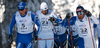 Alexander Legkov of Russia (L), Andrus Veerpalu of Estonia (M), Valerio Checchi of Italy (R) skiing in Men 30km classic mass start race of Viessmann Cross country skiing FIS World Cup 2009-10. Men 30km classic mass start race of Viessmann Cross country skiing FIS World Cup were held in Rogla, Slovenia, on 20th of December 2009.
