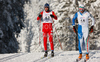Lars Flora of USA (L) and Giovanni Gullo of Italy skiing in Men 30km classic mass start race of Viessmann Cross country skiing FIS World Cup 2009-10. Men 30km classic mass start race of Viessmann Cross country skiing FIS World Cup were held in Rogla, Slovenia, on 20th of December 2009.
